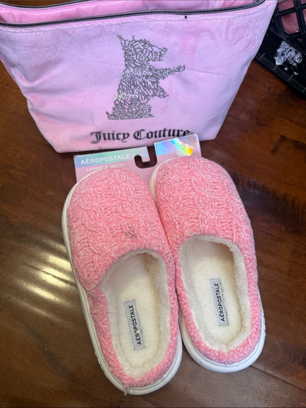 Aeropostale Pink Plush Cable-Knit Slippers
